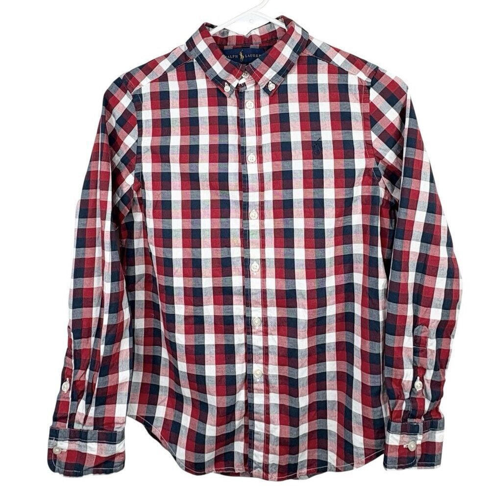 Ralph Lauren Patriotic Red White Blue Long Sleeve Button Down Shirt Youth Size M